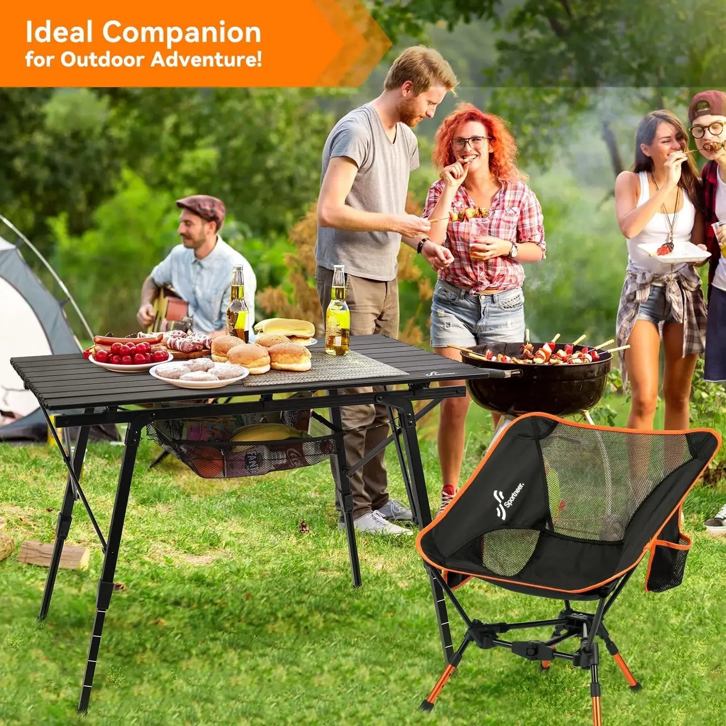 Customizable Camping Tables That Fold Up Lightweight, Adjustable Height Aluminum Folding Table with Top Mesh Layer, Roll Up Camp