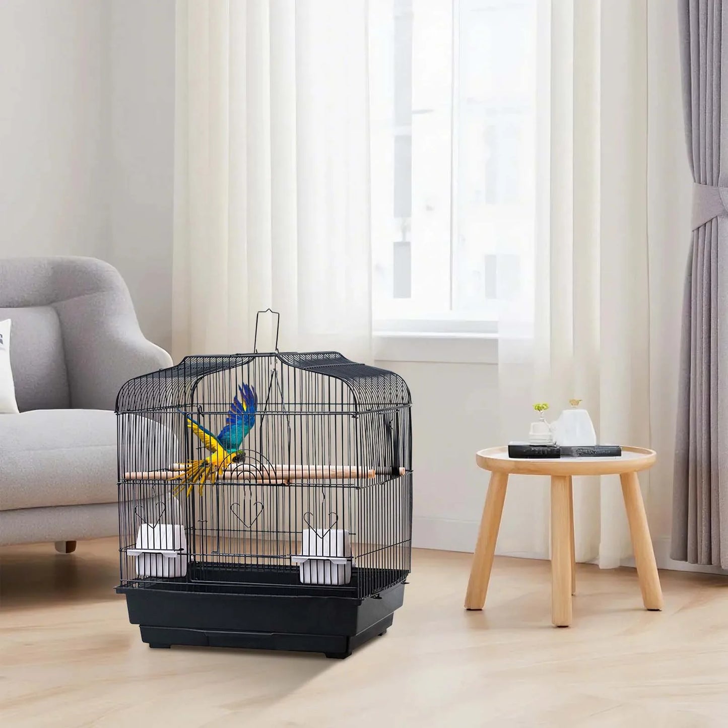 Travel Bird Cage Bird Travel Carrier Cage With Handle Standing Pole Food Container Swing For Cockatiels Small Parrots Canaries