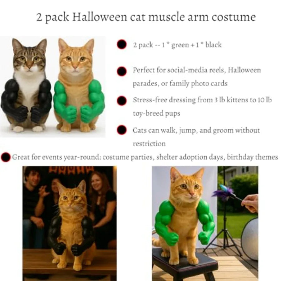 2 Pack Cat Kitten Clothes Costume Pet Halloween Mcle Arms Costumes Outfits for Cats Mcular Biceps Apparel