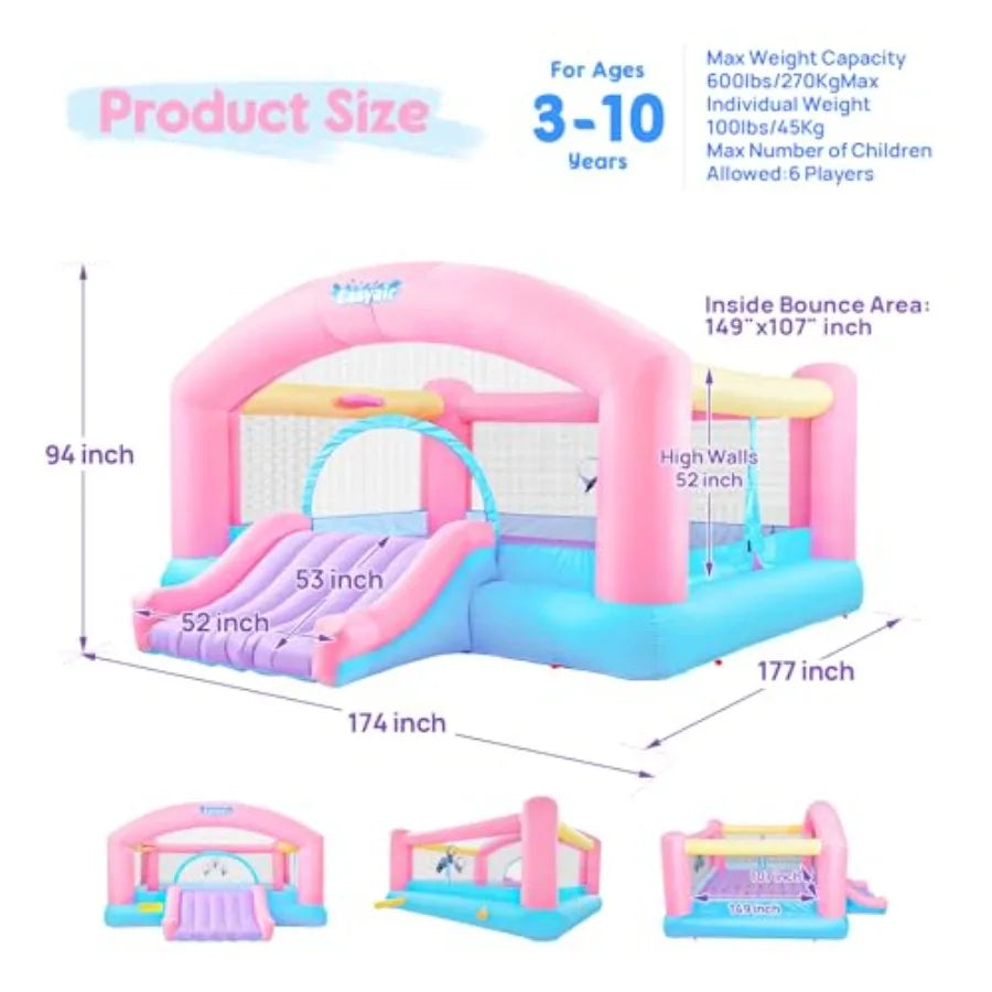 Large Bounce House for Big 14.8 x 14.5 FT Inflatable Bouncer Jumper Slide with 650W Blower Basketball Hoop Throw Ball Game Ball