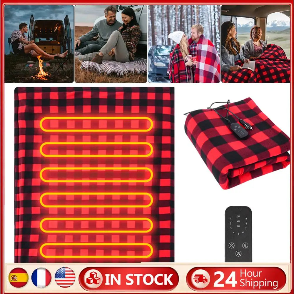 Car Electric Heated Blanket Body Warmer Blanket 9 Adjustable Temperature 12V Soft Heating Mat Auto-off for Car Camping