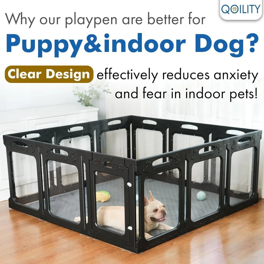 Playpen with Door - Height 24 Inch, 12 Panels - Reduces Indoor Puppy/Small Dog Anxiety, Black