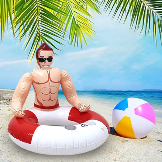 Muscle Men Inflatable Swim Ring Leakproof Swimming Rings Floaties with Cup Holder Funny Pool Rings Pool Accessories