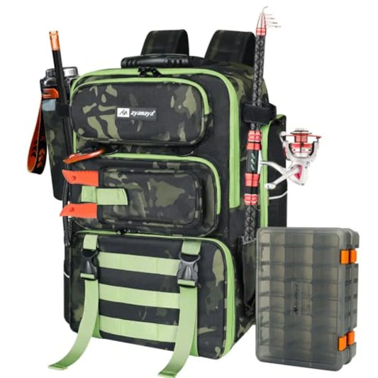 ayamaya Fishing Backpack 40L Tackle Backpack with Rod Holders 2 Tackle Trays Large Waterresistant Fishing Bag Equipments for Ou