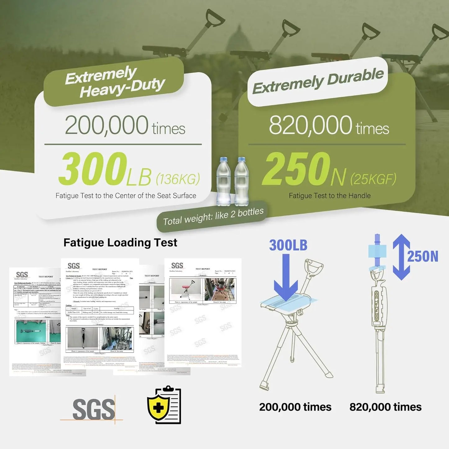 2- Portable Walking Stick, Cane with Seat, Foldable Chair, Hiking Stick, for Camping, Hiking, Lightweight Aluminum, Easy Carry,