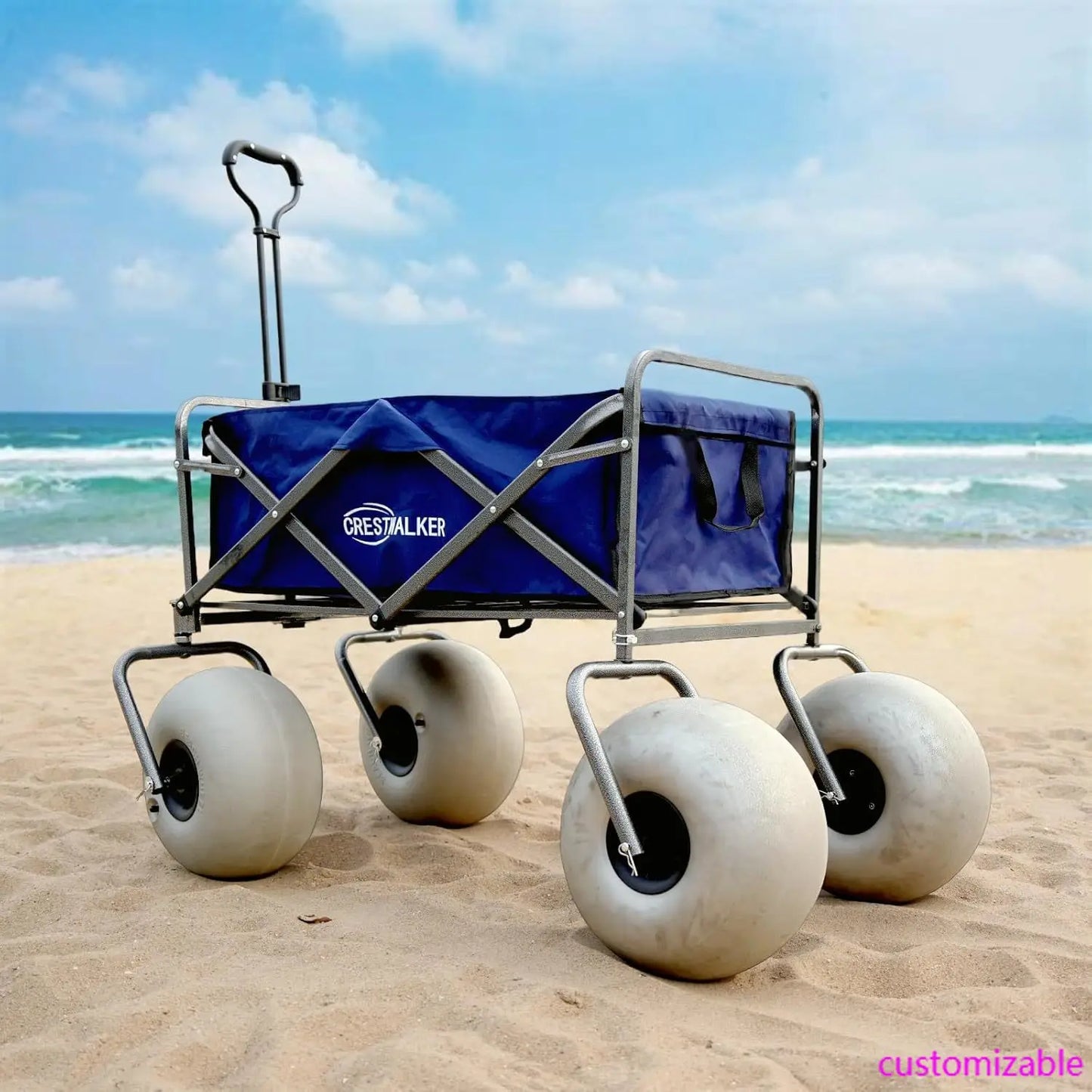 Beach Cart with 13" Balloon Wheels, Collapsible Beach Wagon with Big Wheels for Sand, Pump Included (Beach Wagon)