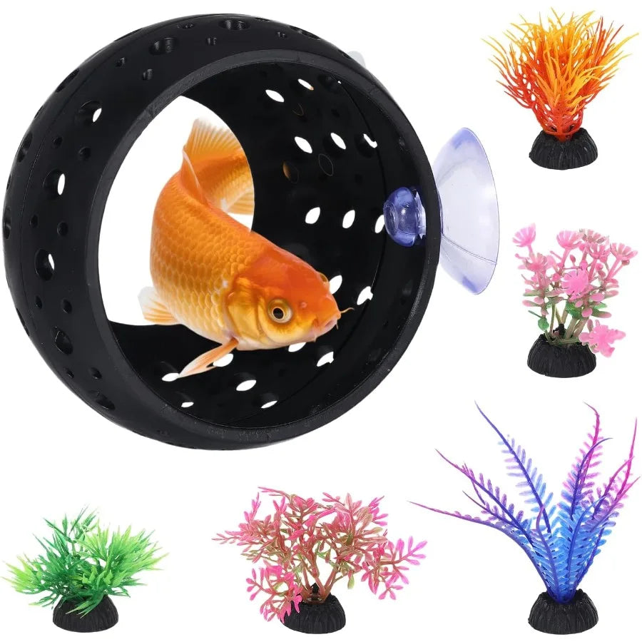 Betta Fish Hideout Betta Fish Tank Accessories with Suction Cups and 5 Fake Aquatic Plants Aquarium Decor Accessory for Small S