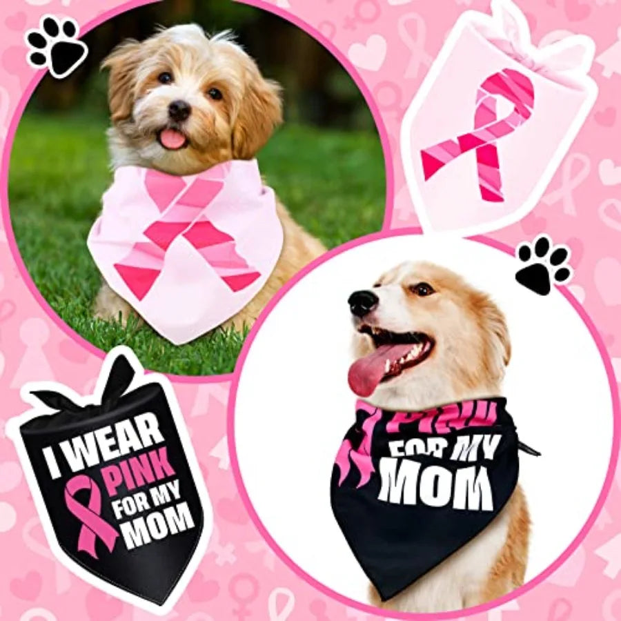 6 Pcs Breast Cancer Awareness Dog Bandana I Wear Pink for My Mom Ribbon Apparel Cooling arf Puppy Black Celebration