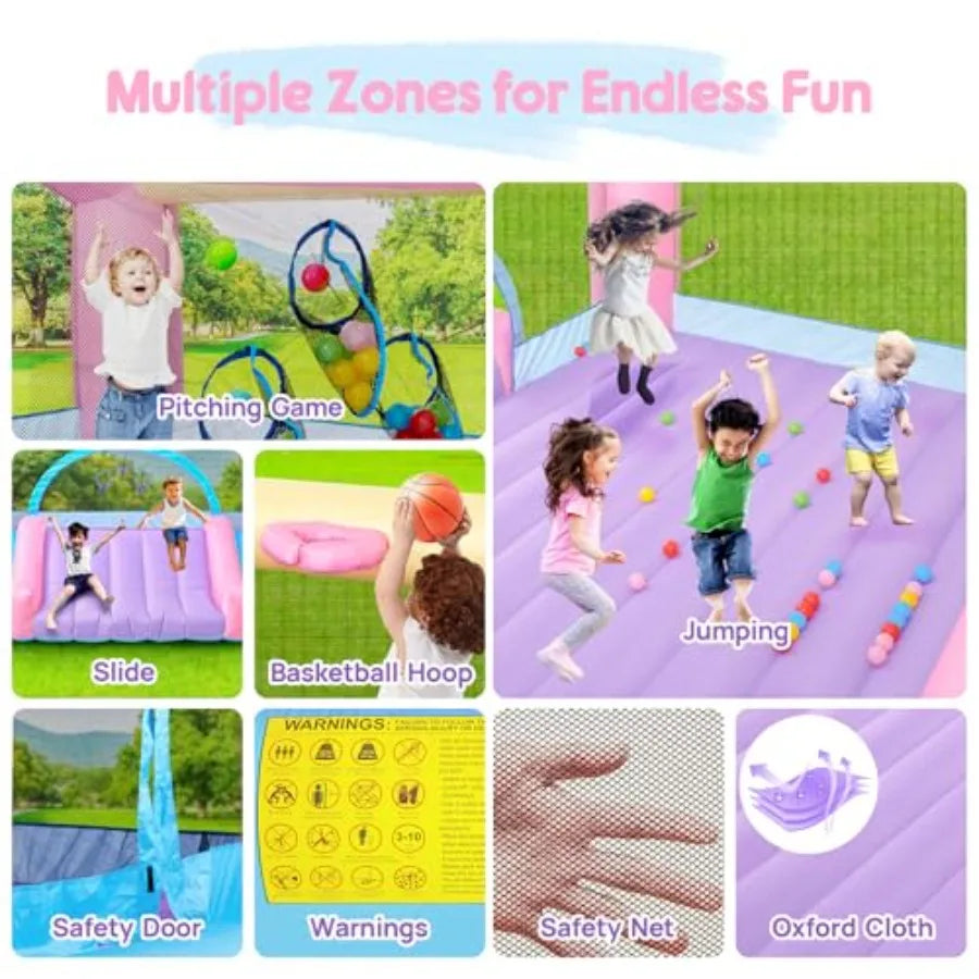 Large Bounce House for Big 14.8 x 14.5 FT Inflatable Bouncer Jumper Slide with 650W Blower Basketball Hoop Throw Ball Game Ball