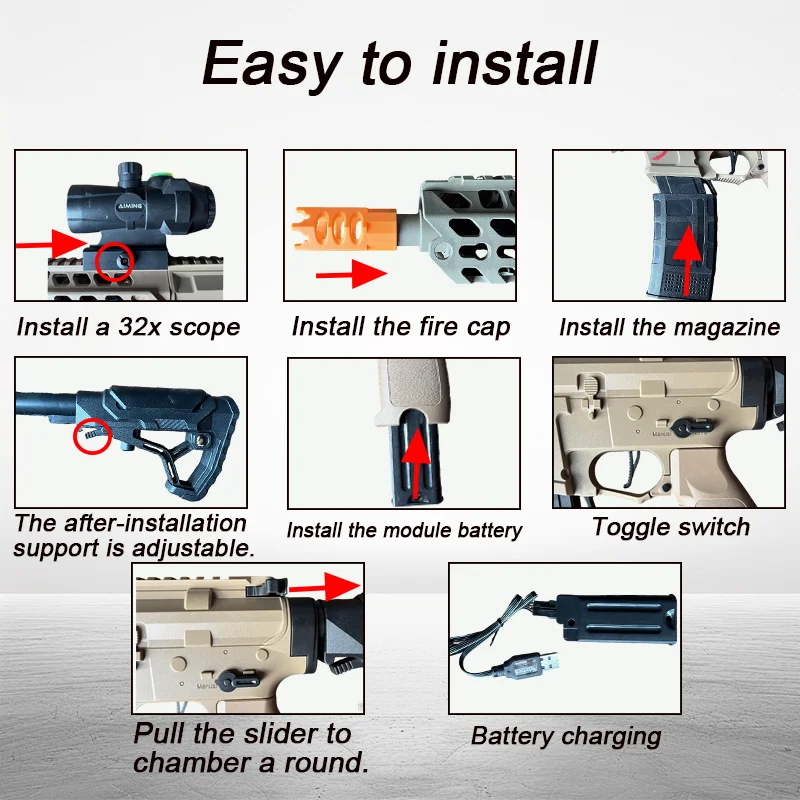 Toy gun with long-lasting rechargeable battery - USB charging, plastic rifle design, suitable for indoor and outdoor team games,