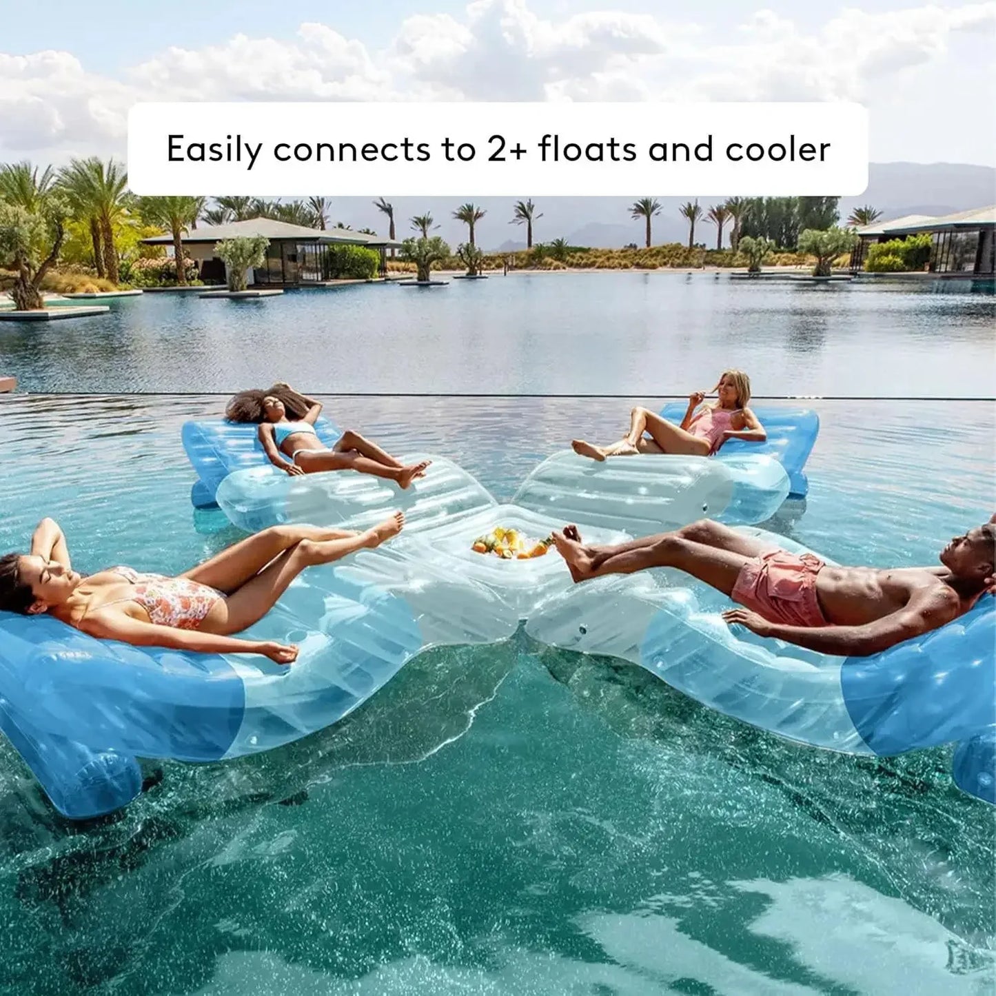 Giant Inflatable Luxury Tri-Color Blue Chaise Lounger, Chair Pool Float for Adults, Perfect for a Summer Pool Party, Bundle