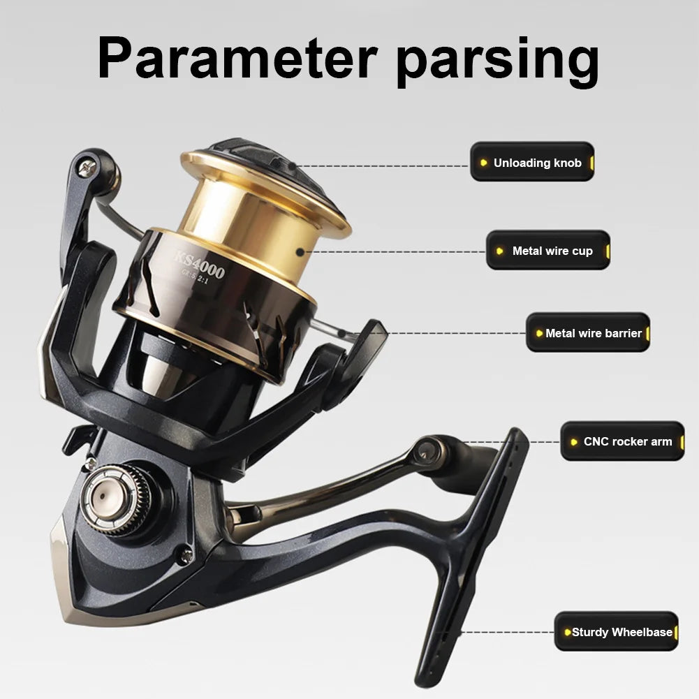 Metal Spinning Reel 5.2/1 Fishing Reel All Purpose Fishing Spinning Reel Fishing Accessories for Saltwater Or Freshwater