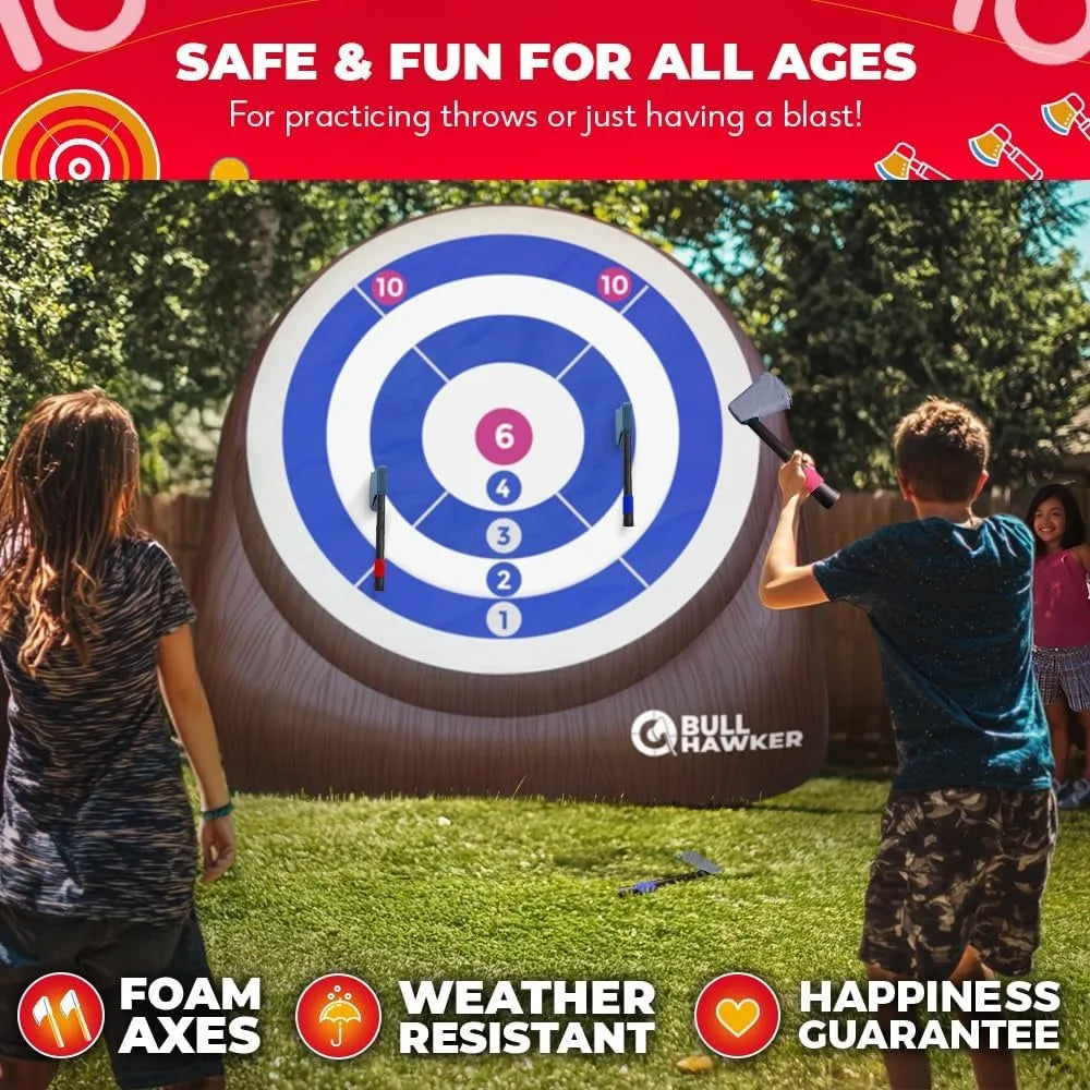 Games - Bull Hawker™ | Giant Axe Darts (Over 6ft Tall) w/ 15+ Games | Axe Throwing Game for Backyard w/Air Pump | Outdoor Games