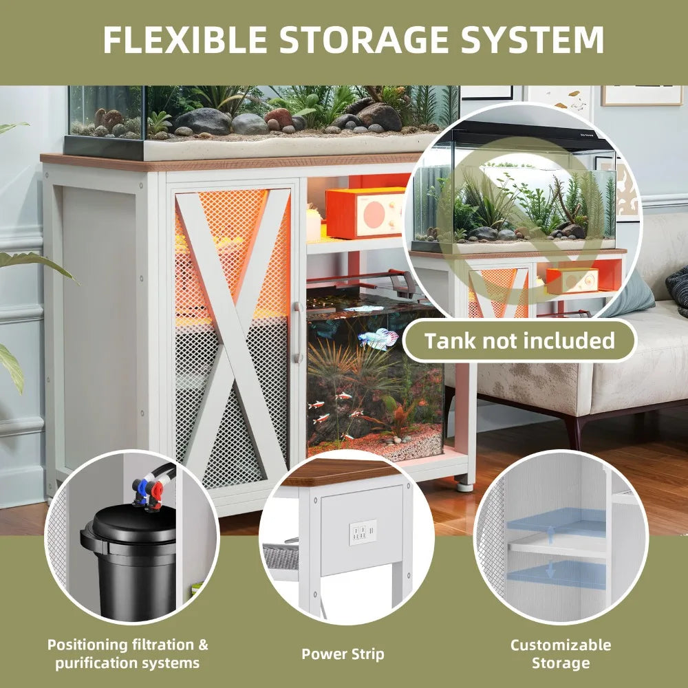 50 Gallon Fish Tank Stand LED Aquarium Cabinet w/ Shelves & Electrical Outlets