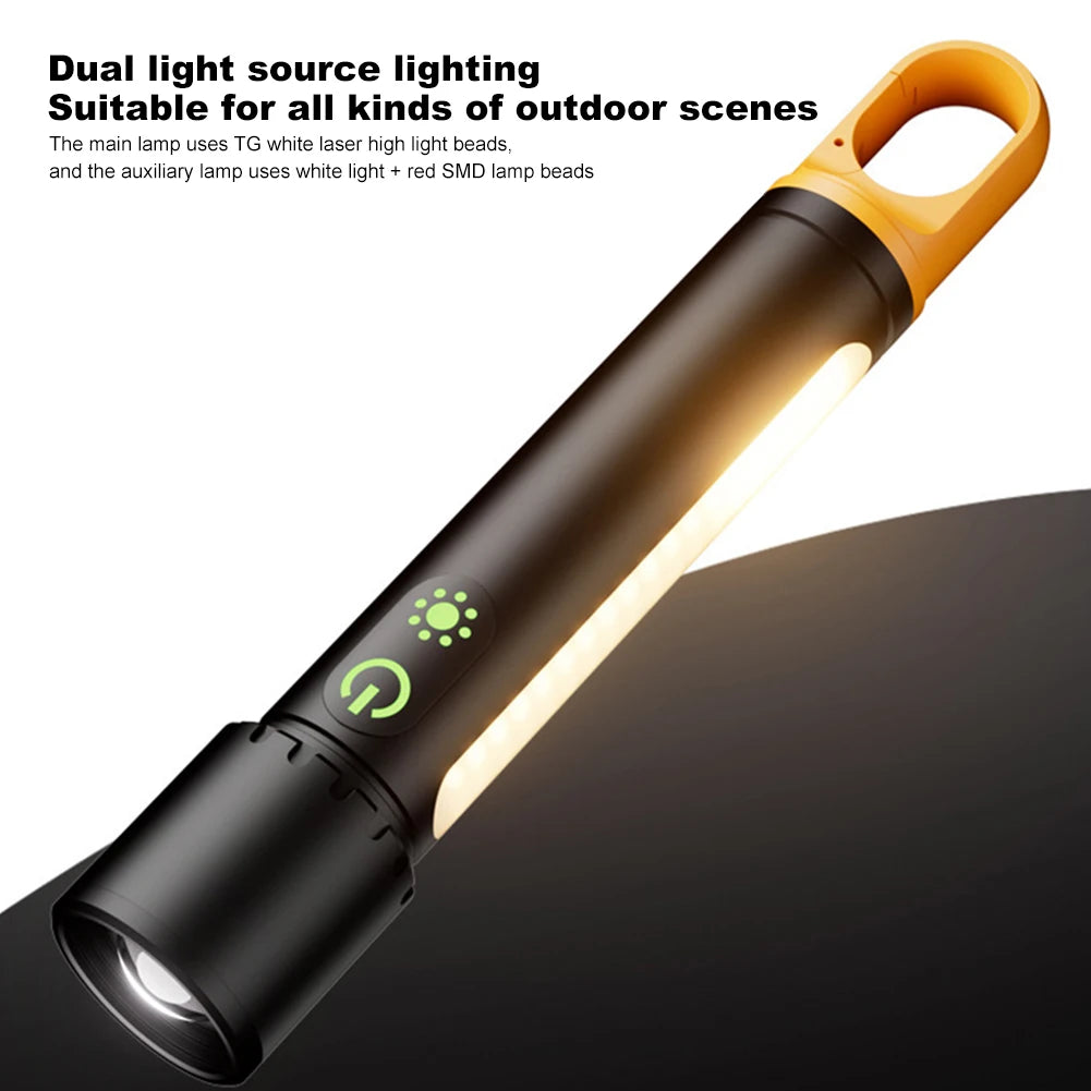 10W LED Camping Powerful Flashlight with Side Lights Strong Light Flashlight USB Charging Power Bank for Outdoor Hiking Fishing