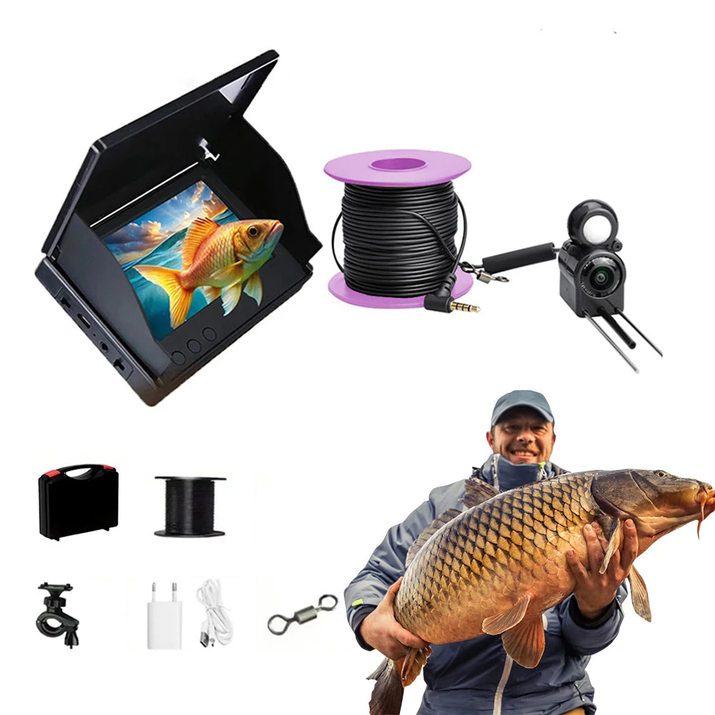 Underwater Fishing Camera 4.3 Inch IPS Monitor Ice Fishing Camera Night Vision Video Fish Cam Waterproof Fish Finder for ICE/Sea