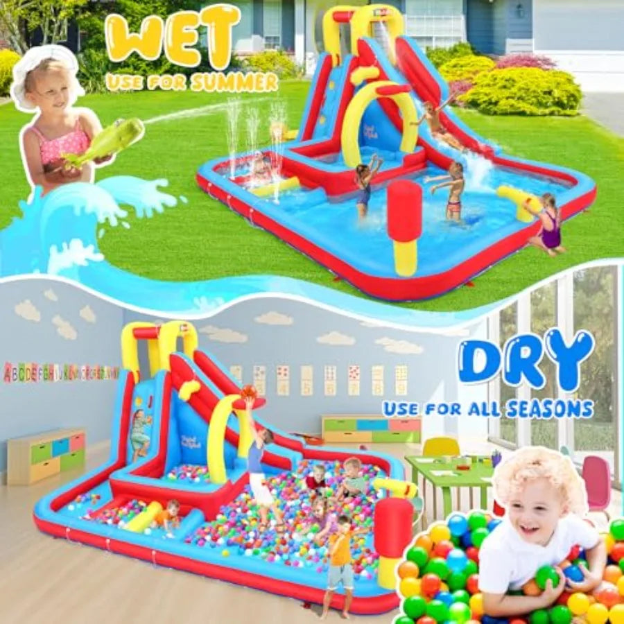 13x10FT Giant Inflatable Water Slide Obstacle Course for Kids w/Long Slide, Deep Pool, Climbing Wall, Boxing Game, Basketball Ri