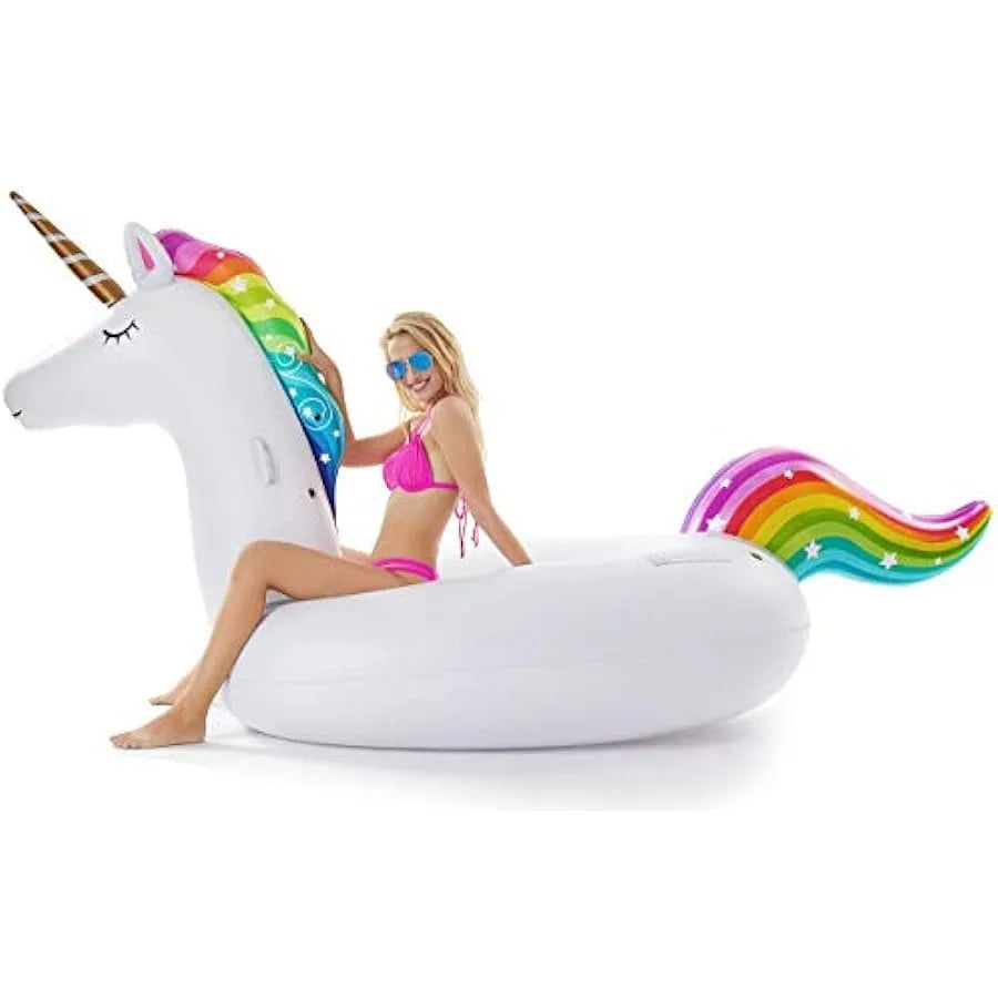 Jasonwell Giant Inflatable Unicorn Pool Float Floatie Ride and Jasonwell Inflatable Dinosaur Pool Float Tube