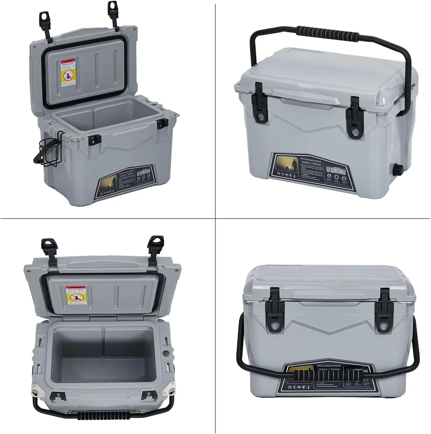 Portable Ice Cooler, Heavy Duty Ice Chest with Portable Cup Holder, Fish Ruler, Bottle Openers, Camping Cooler for Beach Boat