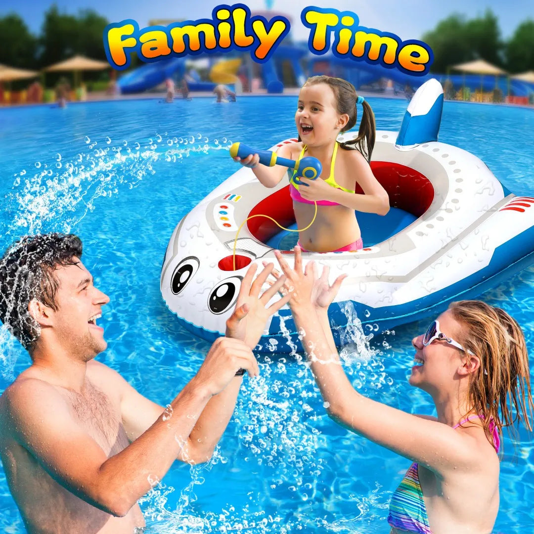 Kids Pool Float With Water Gun,Inflatable Ride-On Airplane Swimming Pool Toys For 4 5 6 7 8 9 Years Old Boys Girls Summer Fun