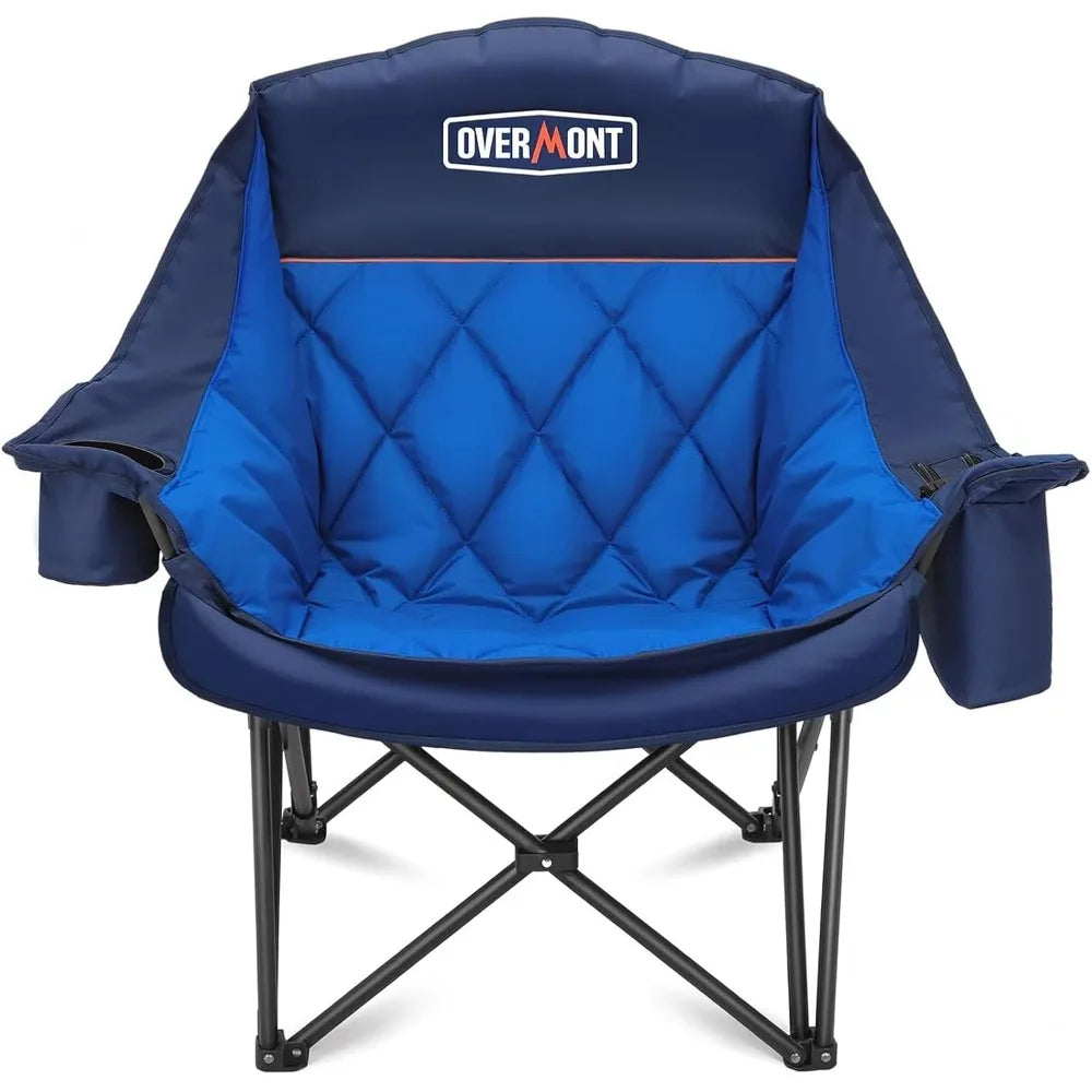 Oversized XL Camping Chair for Adults - 450lbs Support Heavy-Duty Padded Folding Chair with Side Pocket Cup Holder Cooling Bag