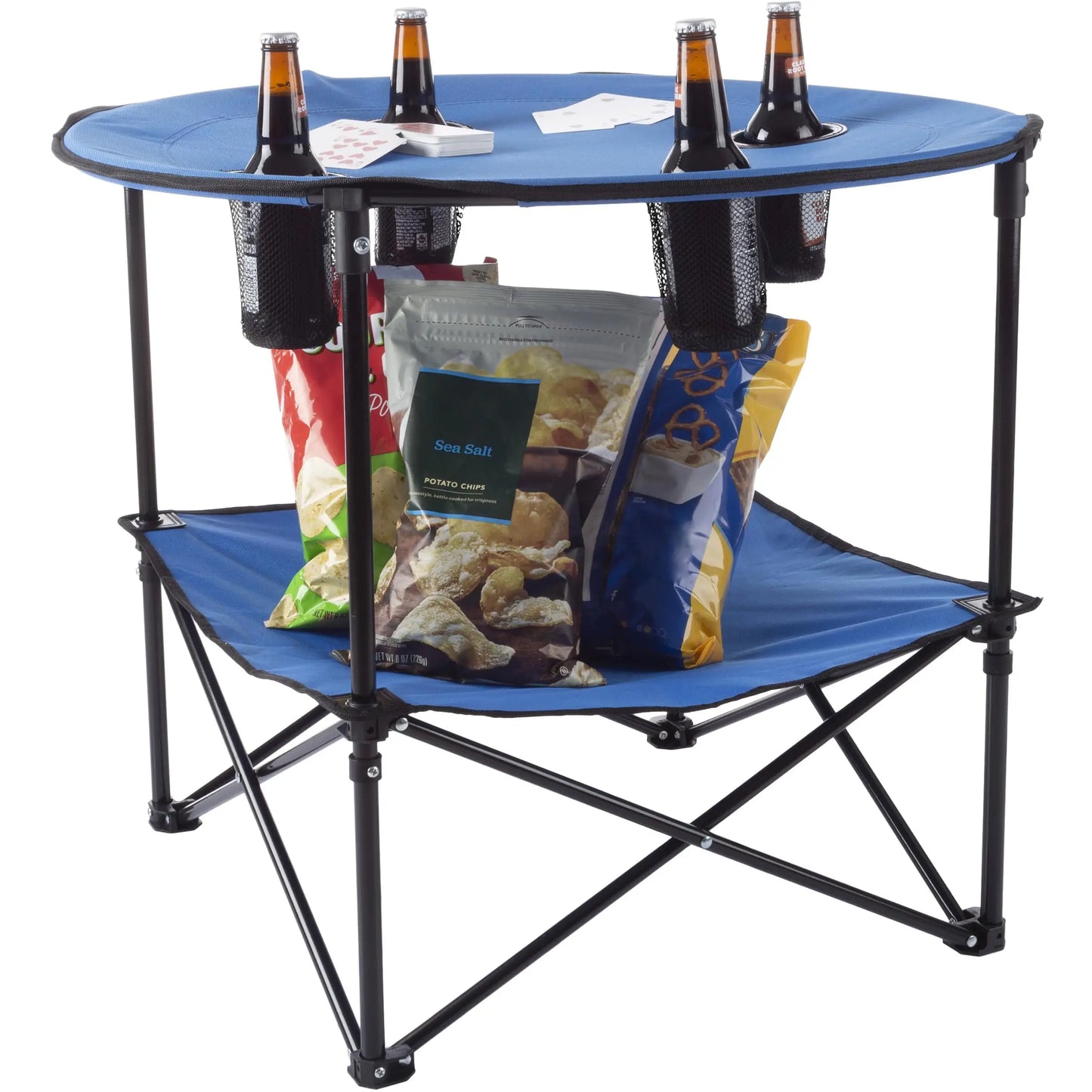 Camp Table - Round 2-Tier Folding Table with 4 Cupholders and Carrying Bag - for Camping, Beach,Picnic, Sporting Events,Outdoors