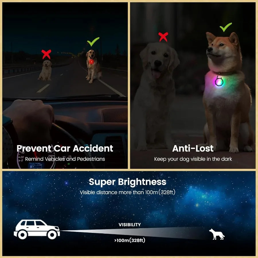 Dog Lights for Night Walking 2 Pack Clip On Dog Collar Light with 4 Modes 650mAh Rechargeable LED Pet Collar Charm for Nighttim