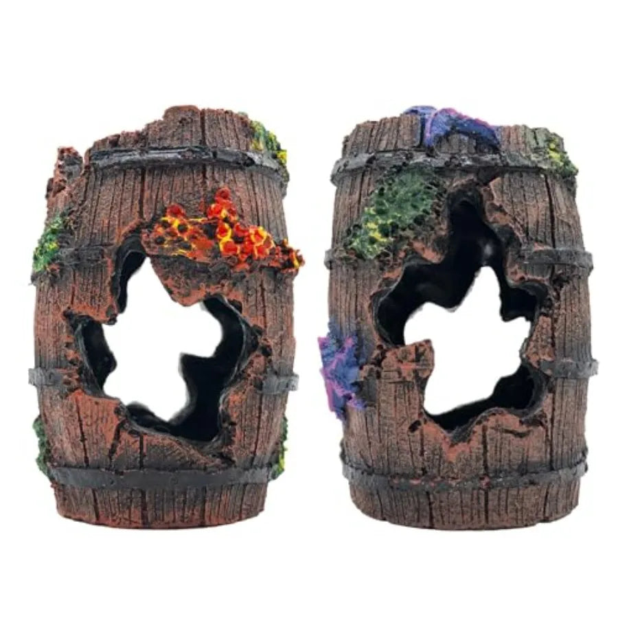 Faeshoo Fish Tank Decoration Betta Fish Tank Decorations Accessories for Aquarium Tank Starfish Barrel x 1pc Aquatic Plants x 4