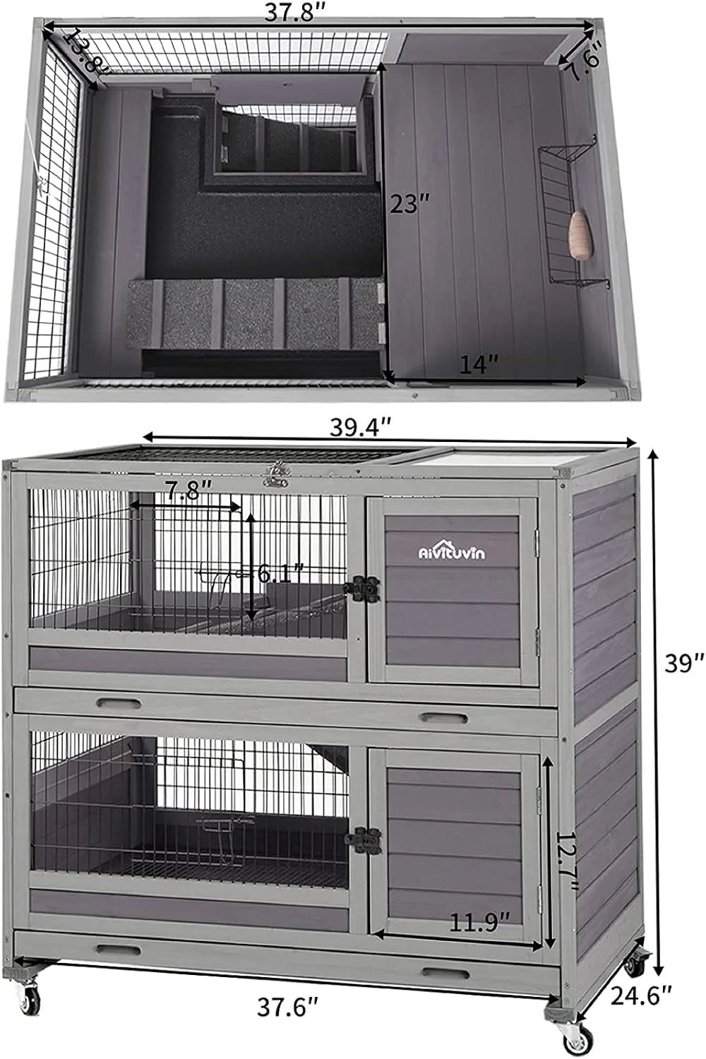 Rabbit Hutch Indoor Outdoor Bunny Hutch Pull Out Tray Guinea Pig Cage with Bottom Wire-Netting, On Wheels