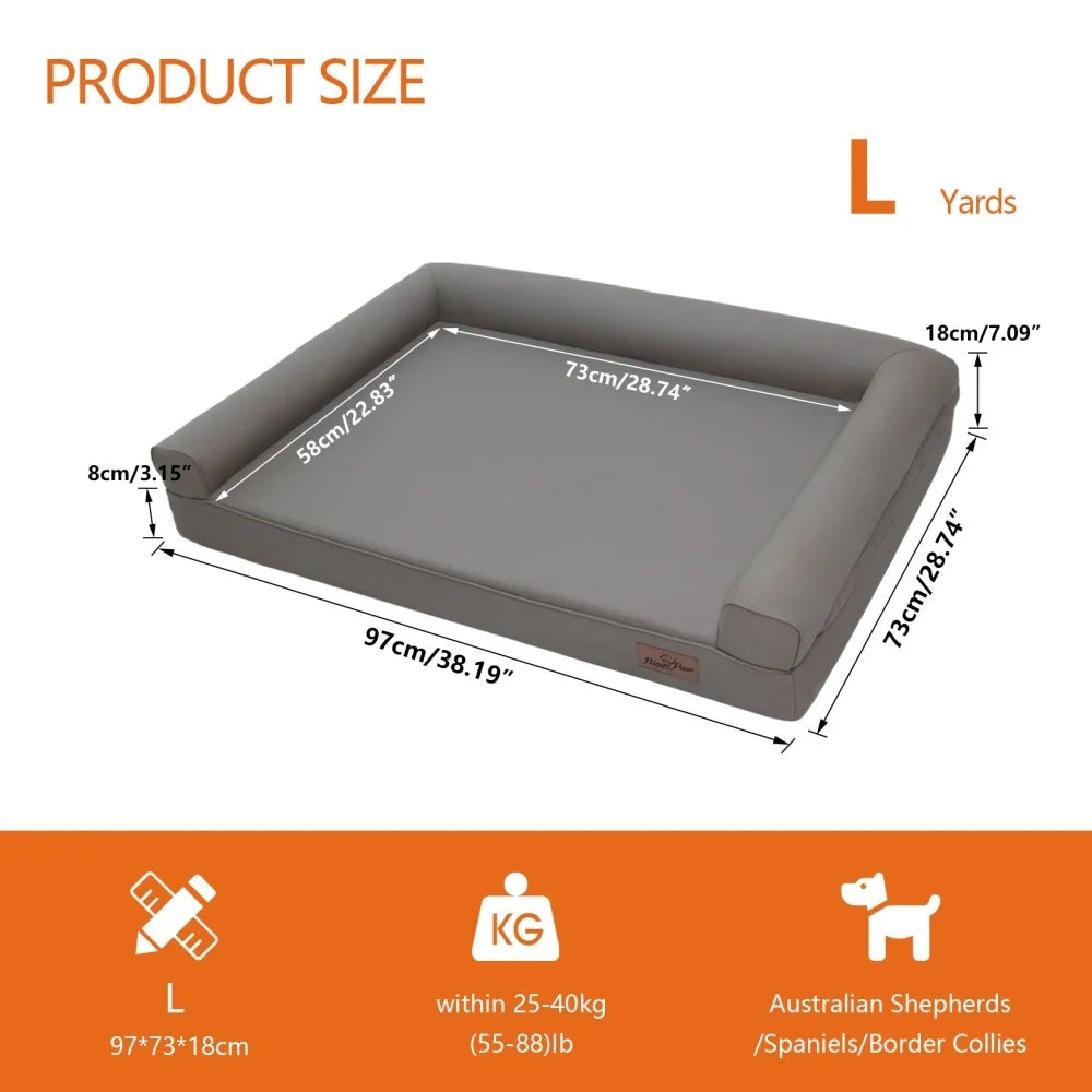 M-XXL Orthopedic Dog Bed Bolster Microfiber Leather Pet Dog Sofa Waterproof Couch Calming Bed with Removable Cover Easy Clean