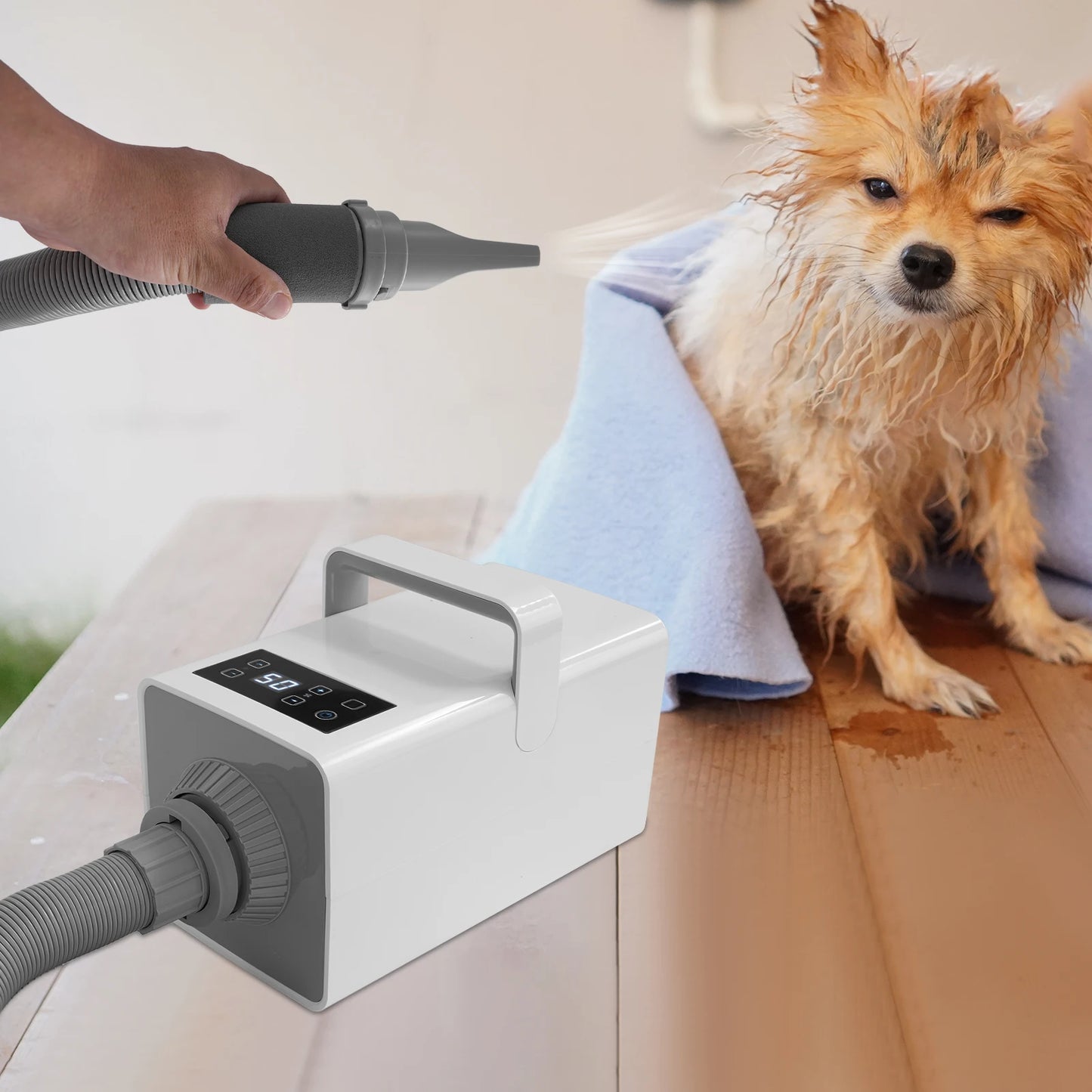 2200W Pet Grooming Dryer for Dogs & Cats, 7 Speed Settings, Adjustable Temp, 4 Nozzles, LCD Display & Overheat Protection