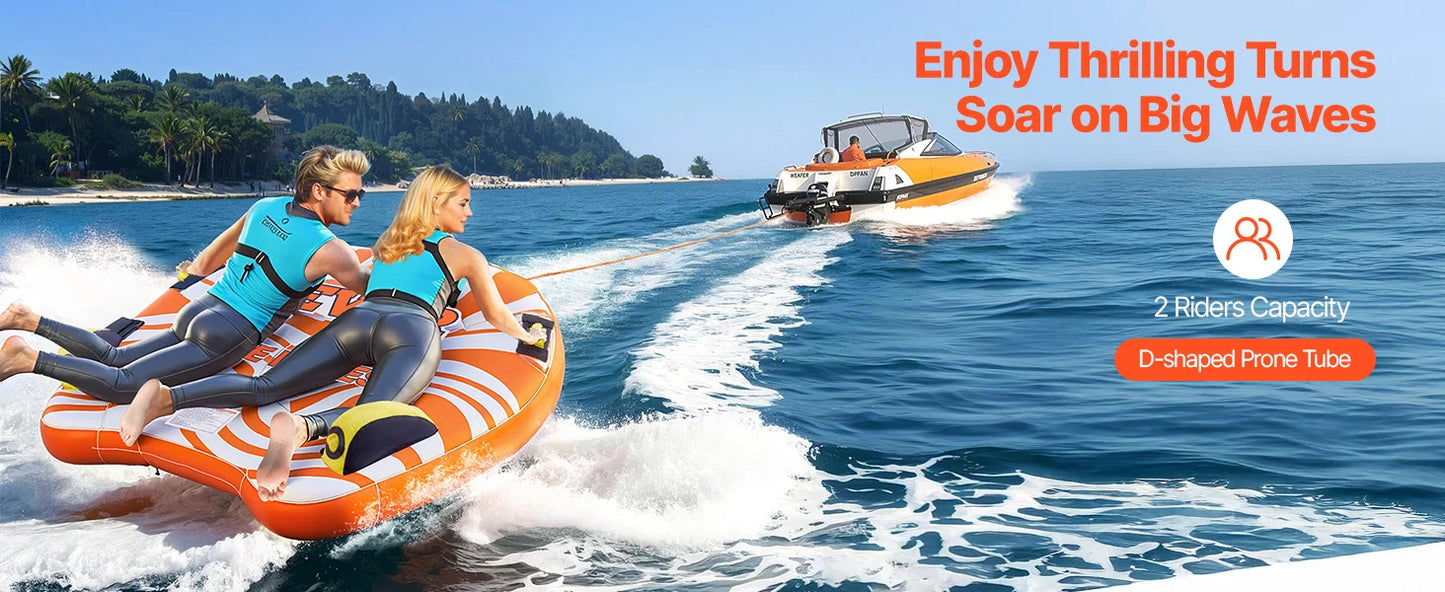 SucceBuy 1-2Riders Towable Tubes for Boating Inflatable Towable Tube for Boat to Pull 340lbs Boat Tubes with Fin for Water Sport