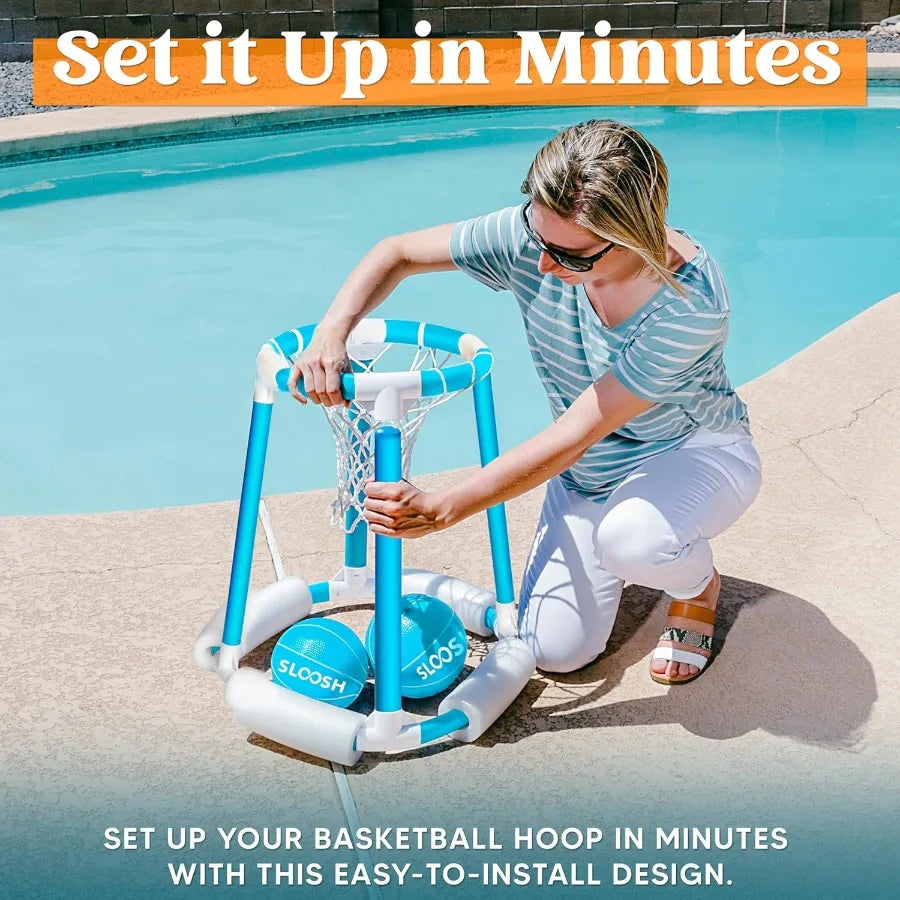 Pool Basketball Hoop Set, Floating Basketball Pool Game, Swimming Floats Toys with Balls Pump, Summer Outdoor Water Play Toy