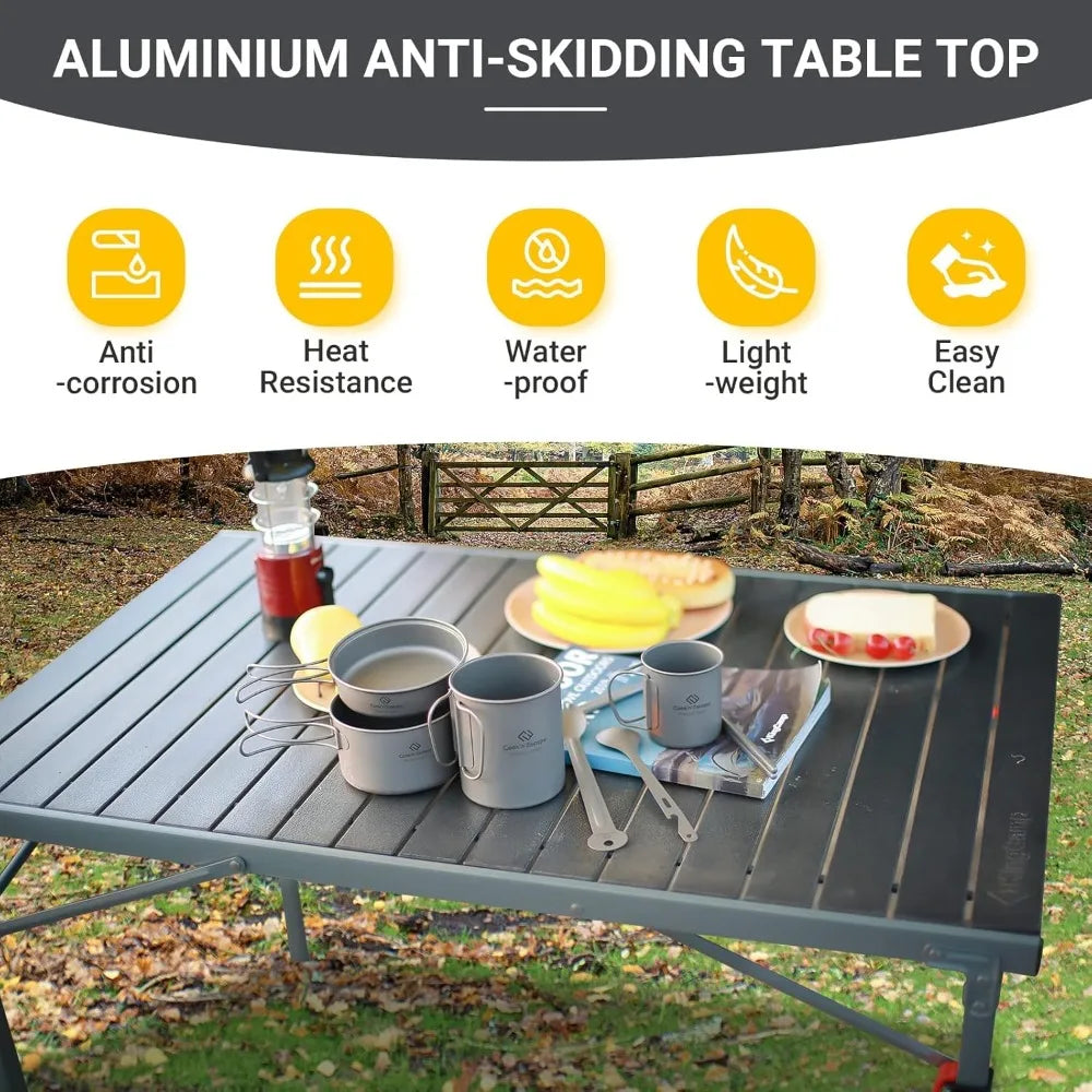 Aluminum Folding Portable Lightweight Roll Table for Camping, Picnics, Barbecues, Backyard Parties, Indoor and Outdoor Use