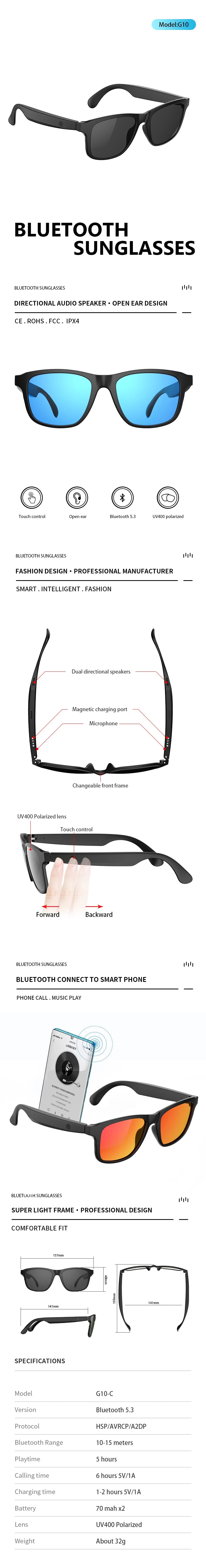 New Smart Glasses Wireless Bluetooth Hands-Free Talking Music Headset with Speaker Fashion Sunglasses Eyeglasses