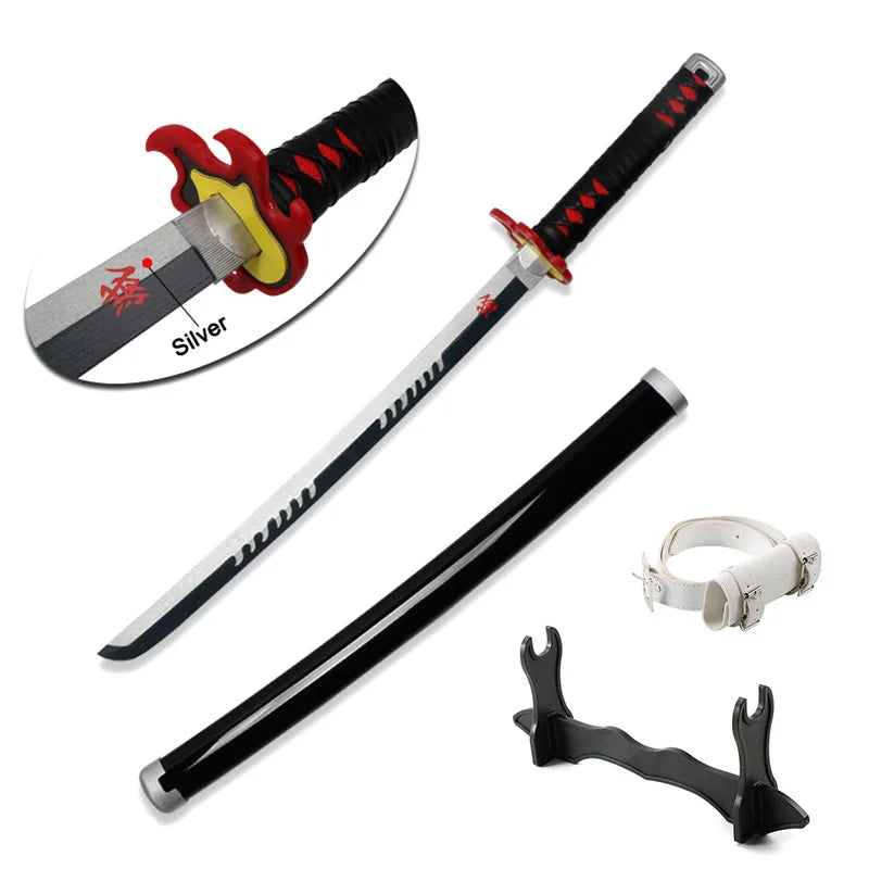 80cm Demon Slayer Katana Bamboo Blade Role-playing Weapons Props Halloween Costume Props with Belt and Sword Holder