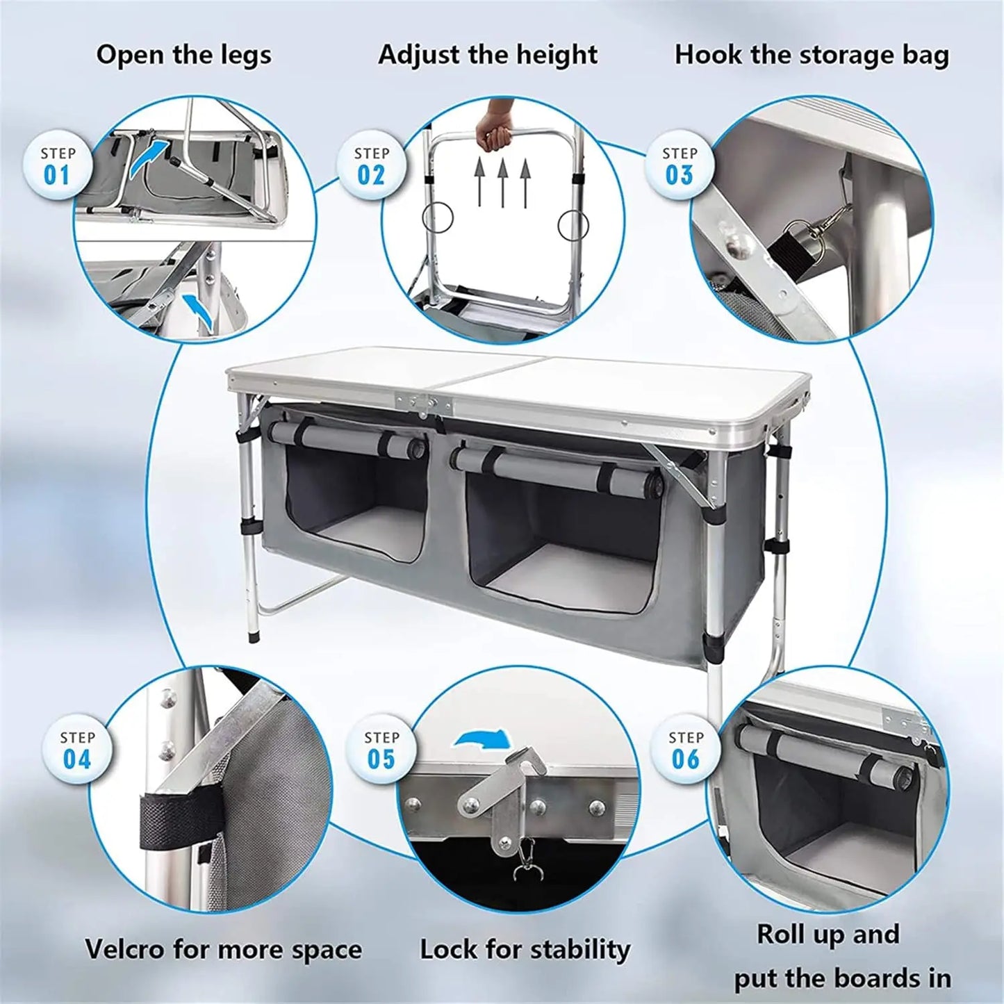 48''Portable Folding Table Table Outdoor Table Camping Table with Storage Organizer Lightweight Waterproof Durable for Camping P