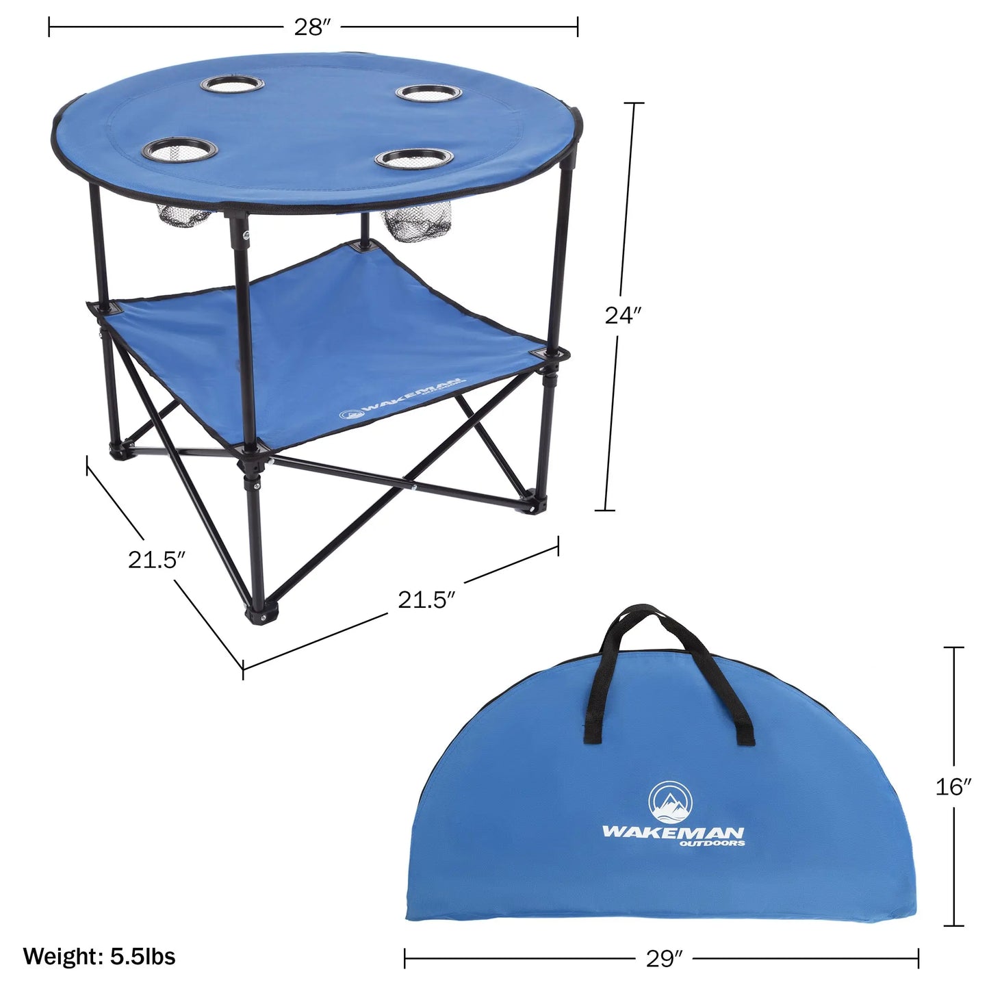 Camp Table - Round 2-Tier Folding Table with 4 Cupholders and Carrying Bag - for Camping, Beach,Picnic, Sporting Events,Outdoors