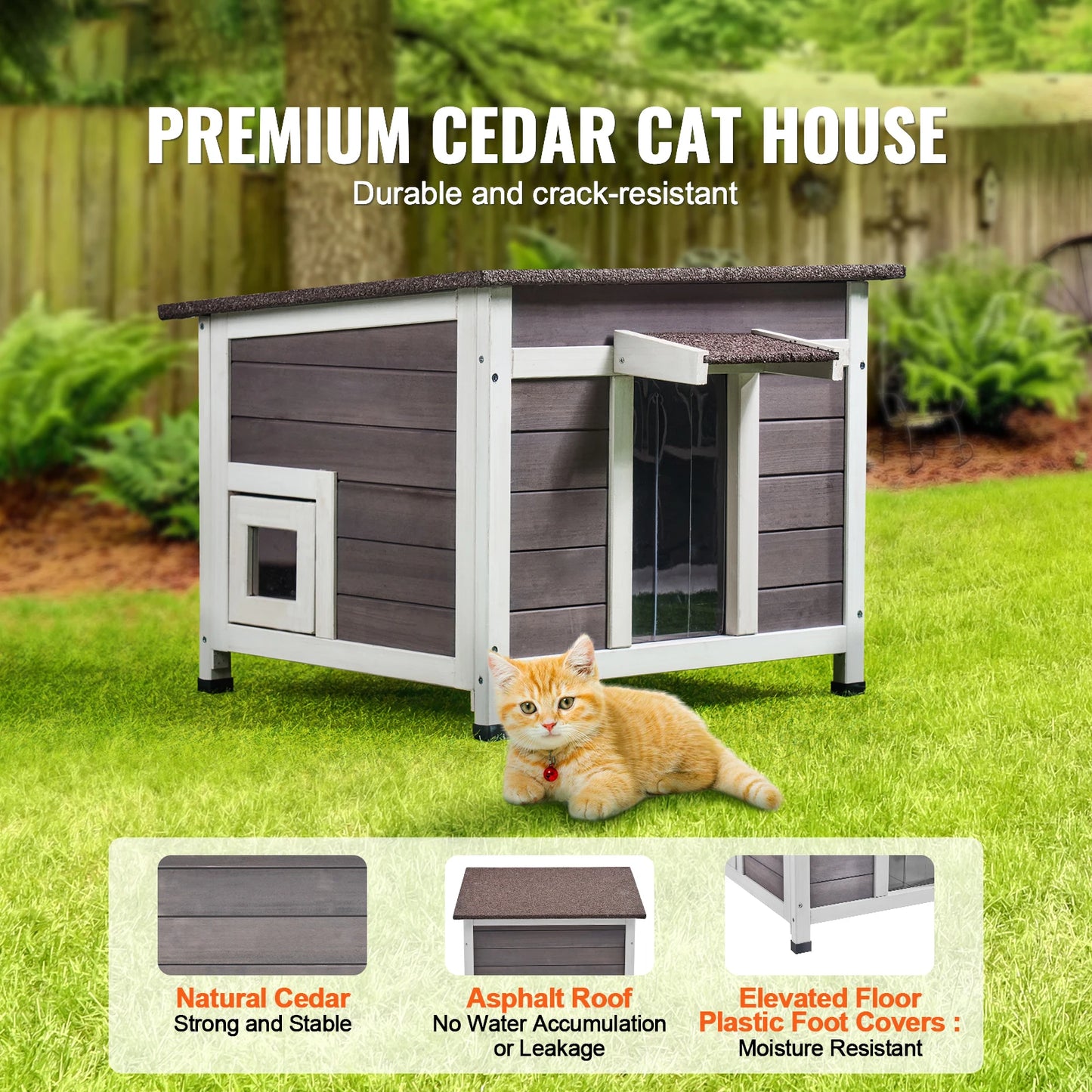 SucceBuy Outdoor Cat House Weatherproof, Feral Cat Shelter for Cat Outdoor Wooden Cat Rabbit House with All-Round Foam Insulated