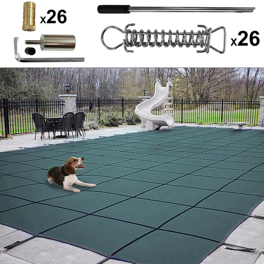 SucceBuy Swimming Pool Cover Inground Green Mesh Solid Rectangle Pool Safety Cover for Winter Home Safety Swimming Pool Cover