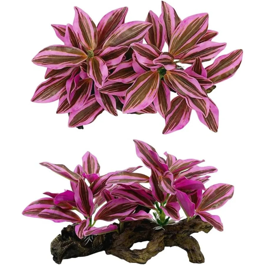 Fish Tank Decorations Aquarium Decor Orments Betta Pink Leaf pad Hammock Artifical Driftwood Goldfish Bowl Accessories Hot Pink