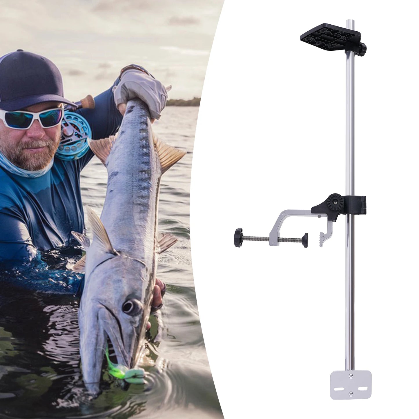 Portable Fish Finder Mount Universal Bracket w/360° Adjustable Rotatable Transducer Pole Mount for Boat Canoes, Kayaks Fishing