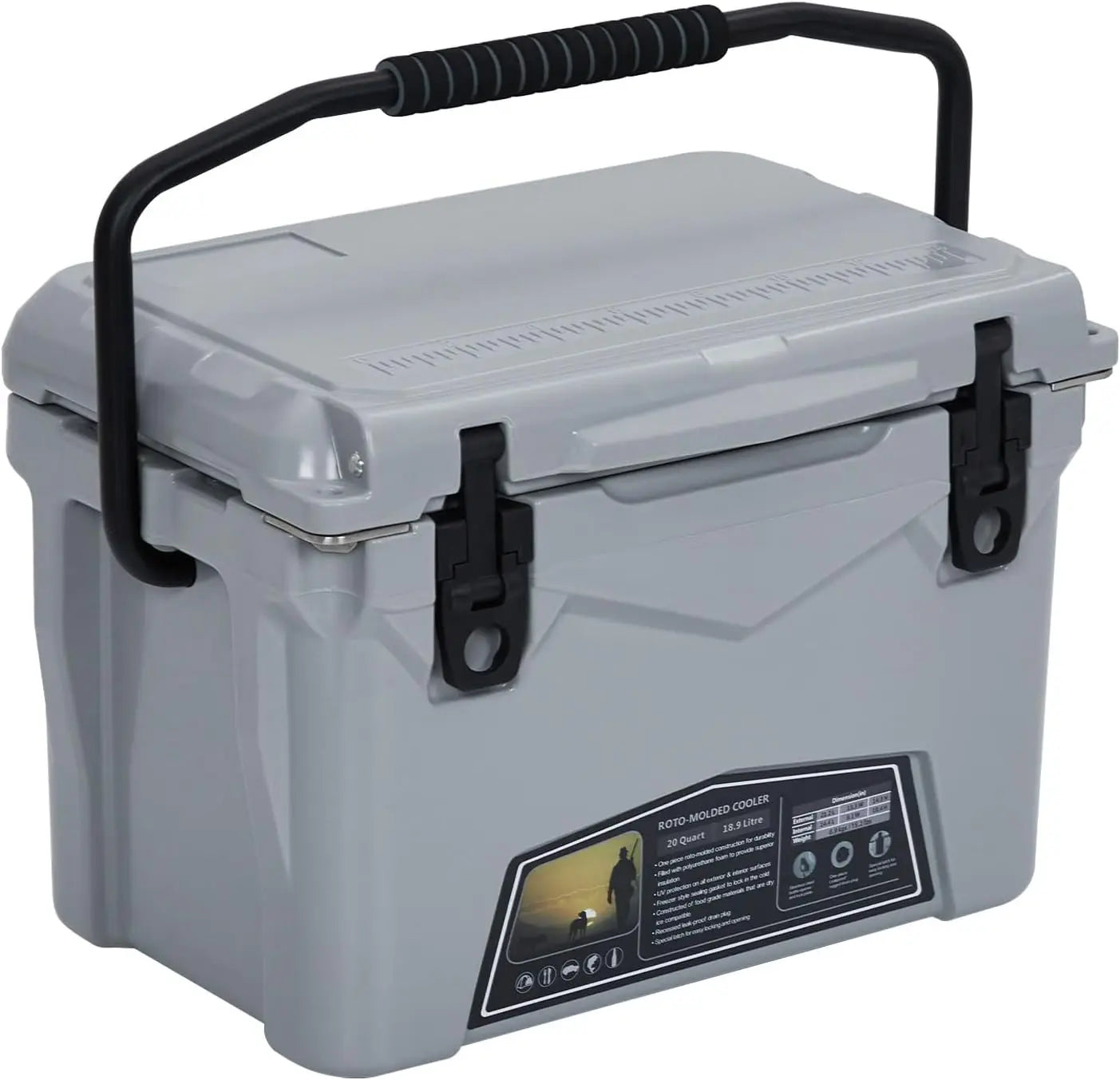 Portable Ice Cooler, Heavy Duty Ice Chest with Portable Cup Holder, Fish Ruler, Bottle Openers, Camping Cooler for Beach Boat