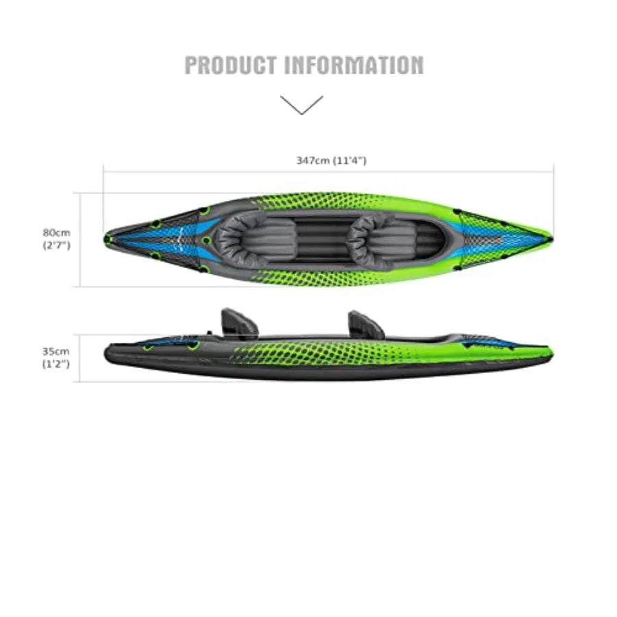 Inflatable Kayak 2 Person Tandem Kayak Recreational Touring Kayak Includes Aluminum Paddles Padded Seats Double Action Pump