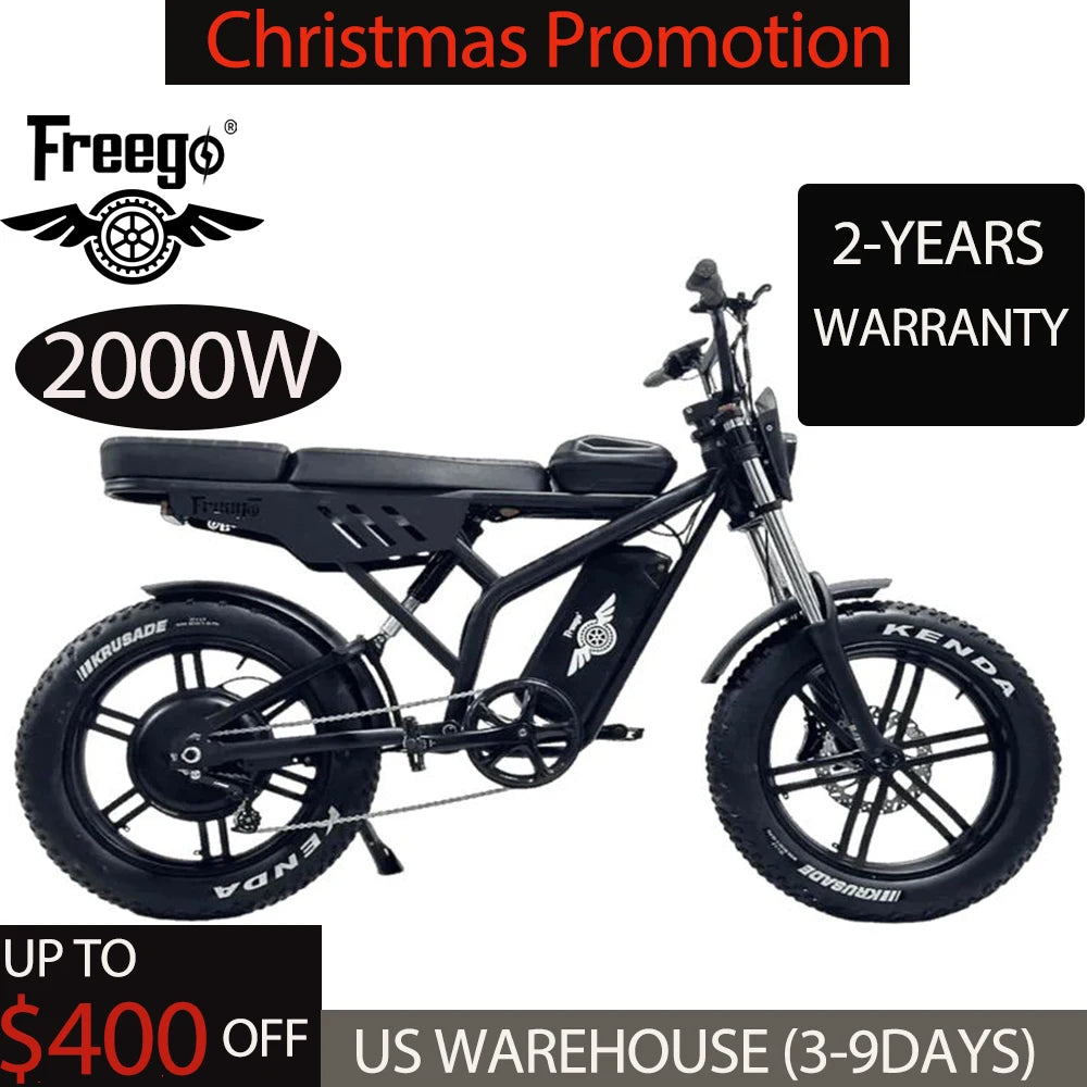 2025 Freego 2000W F2 Pro Max Prime Full Suspension 60V 18AH Battery Electric Bicycle20*4-Inch Fat Tire E-Bike