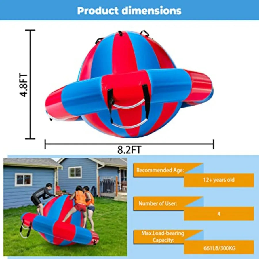 8.2FT Inflatable Dome Rocker Bouncer for and Adults Seesaw Bounce Ball with 8 Handles Water Disco Boat for Lake and Pool Heavy