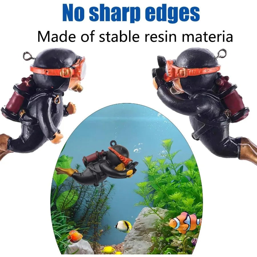 2Pack Tank Decorations Cute Little Diver Aquarium Decoration Accessories Orments with Float Ball Playmate for Tank Suitable for