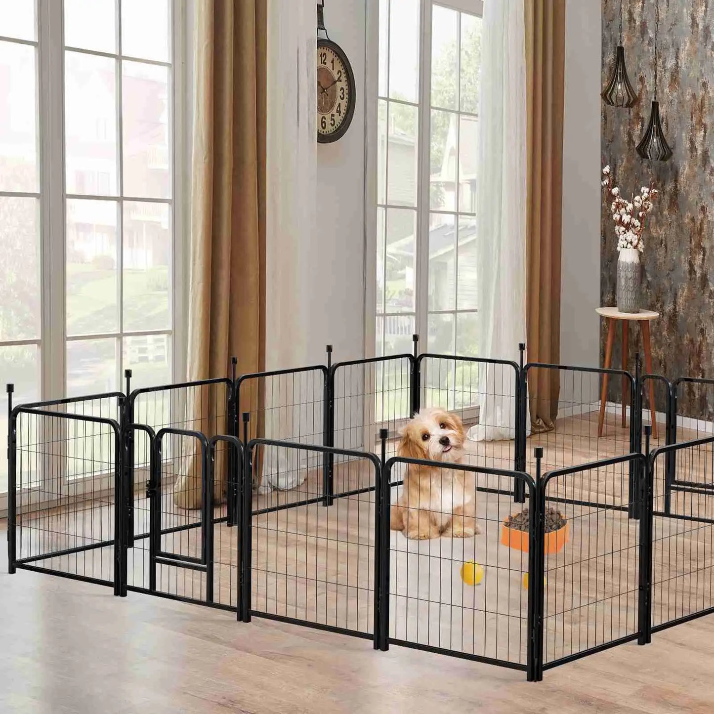 16 Panels 24in Pet Exercise Playpen with Sound Reduction Cover and 2 Clip Metal Dog Puppy Playpen for Indoor Outdoor