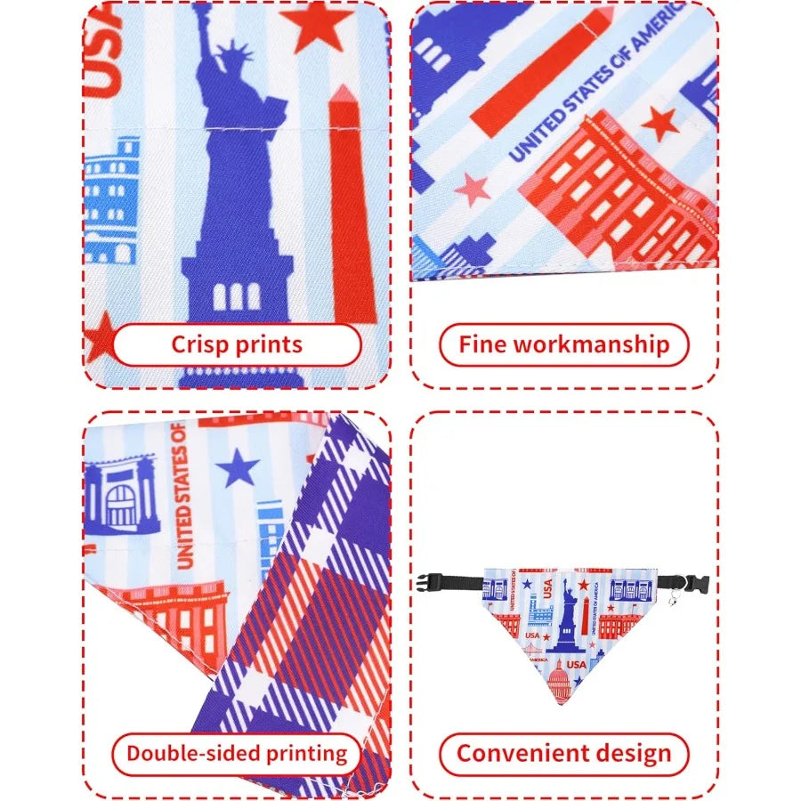 4 Pack 4th of July Dog Bandas Slide on Collars Aan Flag Reversible Scarf for Small Medium Dogs Patriotic Bibs Slip Through Coll