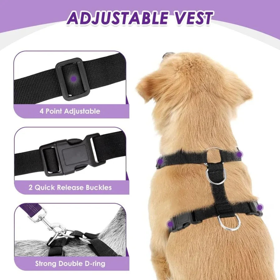 Dog Safety Vest Harness with Seatbelt Seat Belt Adjustable Pet Harnesses Double Breathable Mesh Fabric with Car Vehicle Connect